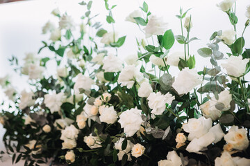 White flowers decorating wall for elegant event