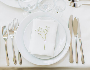 Elegant table setting with floral decoration for dining