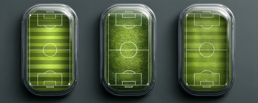 Football field. Soccer pitch scheme top, side and perspective view. Realistic european football court or stadium with green grass vector set - Powered by Adobe
