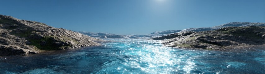 Fototapeta premium Panoramic hdr view of glimmering waters in natural landscape