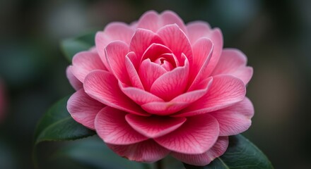 鮮やかなピンクの椿が柔らかな光を浴びて優雅に咲き誇る繊細な花びらが美しいクローズアップ. AI Generated