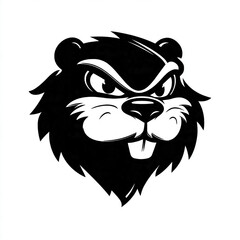 Obraz premium Bold black and white beaver mascot illustration for branding, sports team logo, or playful designs with a touch of edgy character and modern appeal
