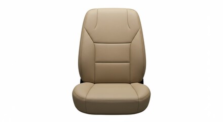 清潔感あふれる白い背景に際立つベージュ色のモダンな自動車用シート柔らかなスタジオ照明がシートの快適な曲線美と洗練された素材の質感を細部まで鮮やかに映し出し未来的なインテリアデザインの可能性を感じさせる魅力的な一枚です. AI Generated