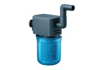 Aquarium water filter pump with blue transparent housing