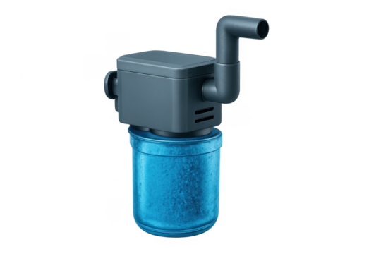 Aquarium water filter pump with blue transparent housing