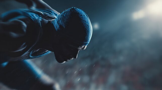 Intense focus of a swimmer preparing for a competitive race event