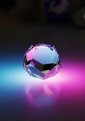 Fototapeta premium Iridescent polygonal gemstone, crystal facets illuminated by vivid gradient
