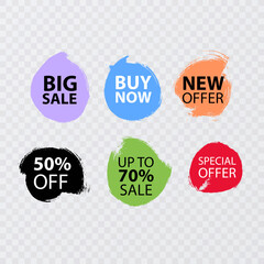 Grunge Brush Stroke Sale and Discount Labels Set, Black Friday shopping