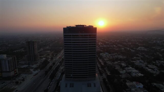 Aerial view of building on jinnah Avenue, Pakistan.