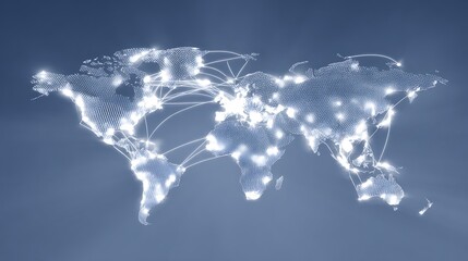 Three Dimensional Render Of Earth Map With Glowing White Network Connections On Blue Background For Telecommunication Concept