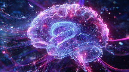 Striking digital brain artwork for medical visualizations and science education, showcasing intelligence and neurological connections in a vibrant, modern style