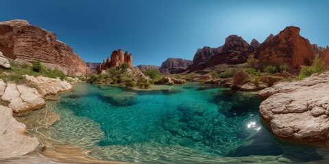 Obraz premium Tranquil hdr panoramic landscape crystal clear water nature desert oasis