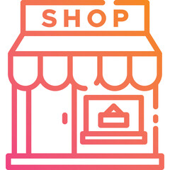 Shop Frontage With Awning And Signage In Gradient Orange And Pink Colors Simple Icon Graphic Isolated On White Background With Transparent Background For Easy Use