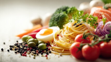 Vibrant display of assorted culinary ingredients for healthy meal preparation