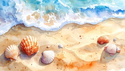 watercolor beach sand texture with seashells