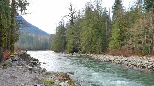 Chilliwack River during a fall season in Chilliwack, Fraser Valley, British Columbia, Canada