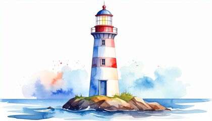 watercolor lighthouse by the sea minimal style 