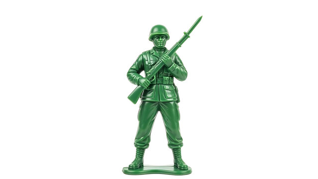Green Army Soldier Standing Guard with Rifle - Miniature Plastic Toy Icon - Powered by Adobe