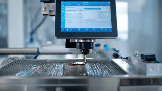 Shot of automated pouring dosimetry setup with digital interface displaying realtime measurements as liquid metal is released smoothly.