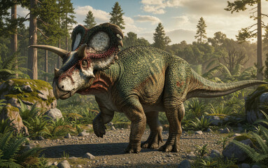 Fototapeta premium Medusaceratops lokii, a herbivorous ceratopsian dinosaur that lived in the Late Cretaceous of Montana, North America