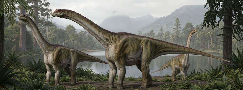 Lower Jurassic Sauropods Tazoudasaurus naimi at the lakeside, an interpretation of a moment of serene life in a primitive landscape