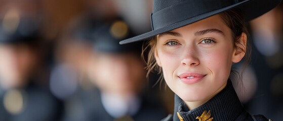 Obraz premium Military girl student wears uniform