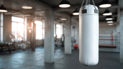 Blank white hanging punching bag mockup, ai generated