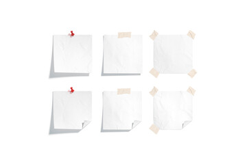 Blank white pinned and taped paper note mockup, isolated