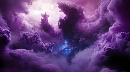 An abstract image of purple clouds with dramatic lighting and shapes.