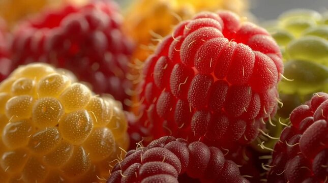 Vibrant raspberries close-up showcasing textures and colors of fresh summer fruit