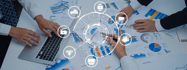 Multimedia technology with video, audio, photo and streaming icons representing digital media, communication and online platforms in a modern multimedia world. Entice