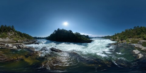 Fototapeta premium Dynamic river waterscape hdr panorama nature's serenity scenic view