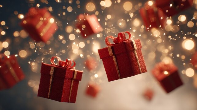 Elegant red and gold gift box with luxurious wrapping, stylish design, and festive decoration perfect for holiday celebrations, special occasions, and memorable moments