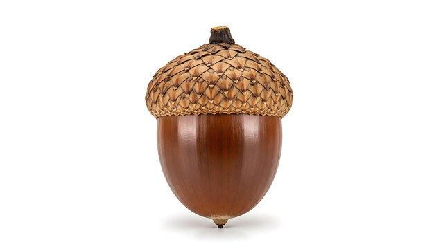 A single acorn, a symbol of potential and future growth, stands isolated