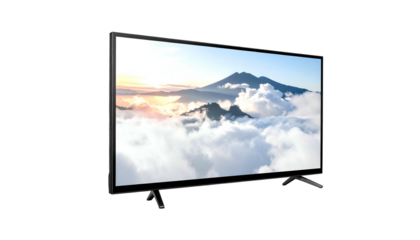 TV showing mountain, cloud vista. Low angle shot. Black frame