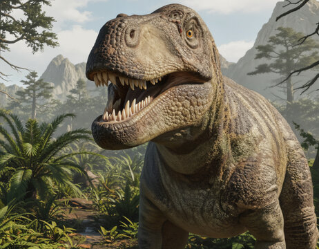 Majestic Megalosaurus bucklandii, a realistic and proud portrait of this Jurassic predator in its lush, ancient forest