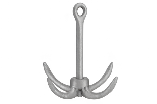 Metal grappling anchor keeping boat stable