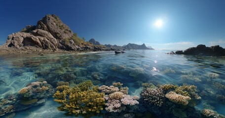 Fototapeta premium Stunning coral reef exploration coastal paradise hdr panorama tropical ocean scenic view nature