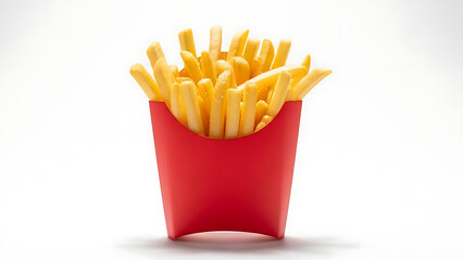 Golden French Fries Served in Red Box Container for a Tasty Snack Mealtime Treat