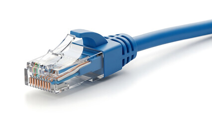 Blue network ethernet cable with RJ45 connector for high-speed internet connection