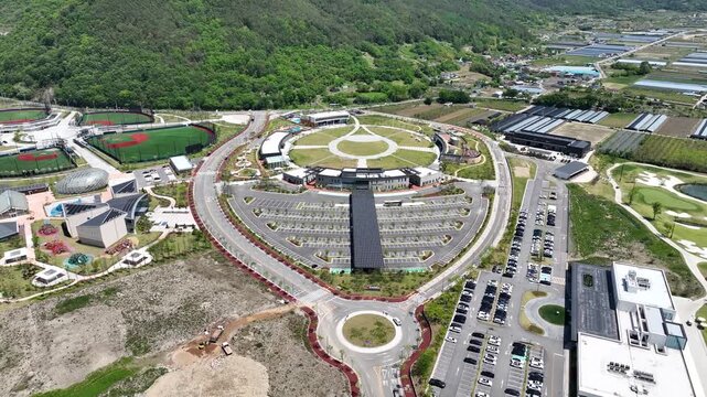 Drone video of Sunshine Miryang theme park in Miryang, Korea
