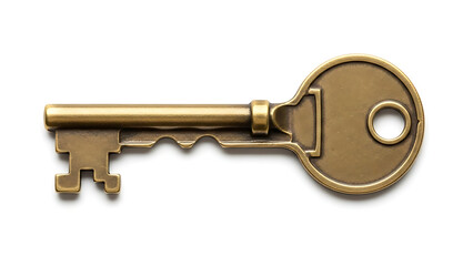 Antique Brass Key Isolated on White Background - Symbol of Access and Opportunity