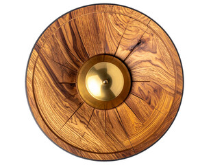 Top-Down View of Wooden Lampshade Featuring Metallic Gold Crown, PNG Isolated