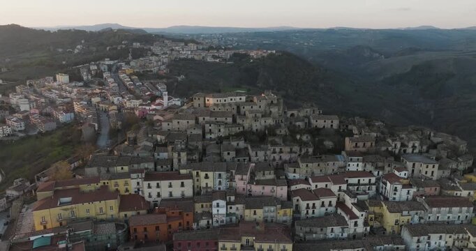 Aerial view of Calitri village, Italy.