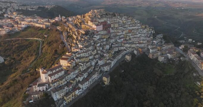 Aerial view of hilltop town of Calitri, Italy.