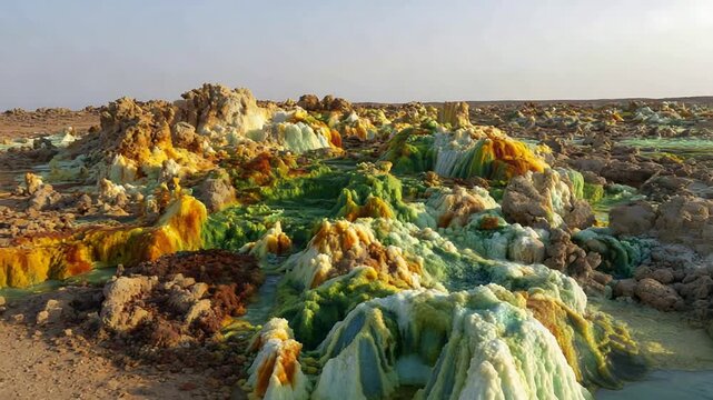 Breathtaking Dallol Ethiopia Acidic Hot Springs and Minerals Landscape.