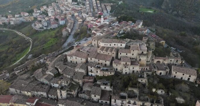 Aerial view of old town on a hill, Italy.