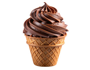 Rich Chocolate Ice Cream Cone Front View with Smooth Swirl, Transparent PNG