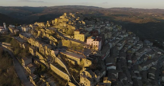 Aerial view of Calitri hilltop village, Italy.