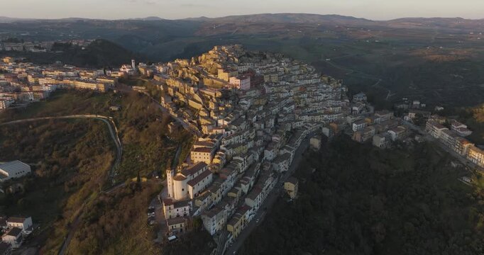 Aerial view of Calitri town on a hill, Italy.